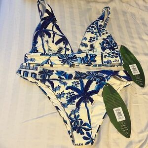 *RARE* FARM Rio Blue & White Garden Tile-style Printed Bikini Set